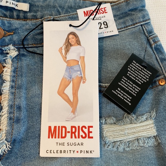 Celebrity Pink Mid Rise The Sugar Distressed Jeans Shorts Size 9 / 29 - Picture 4 of 10